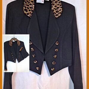 VINTAGE CROP STUNNER JACKET ~ BLACK SHEEN VELVET LEOPARD FEATURES ~SCARLETT~ NY
